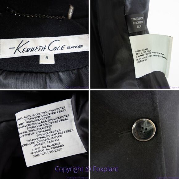 Keneth Cole women's wool blend black coat, size 8 - Picture 4 of 16